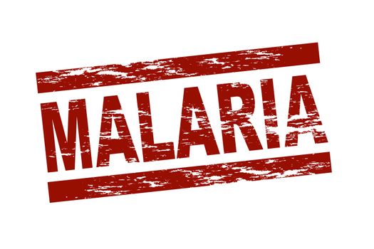 Stylized red stamp showing the term malaria. Isolated on white background.