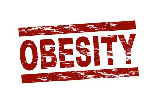 Stylized red stamp showing the term obesity. Isolated on white background.