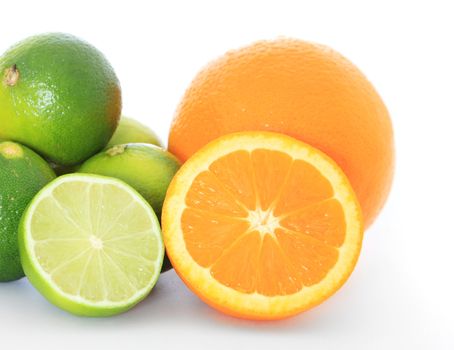 Various citrus fruits.  All on white background