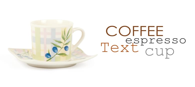 Fine china cup and saucer filled  isolated on white