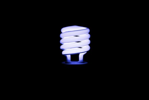 Blue light florescent bulb in the dark