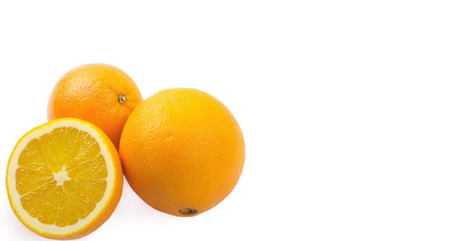Two and half oranges isolated on white background