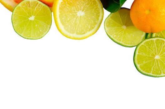 Vitamin C Overload, Stacks of sliced fruit isolated on white