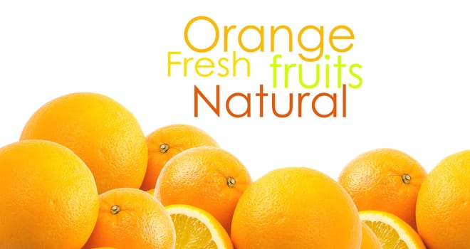 Two and half oranges isolated on white background
