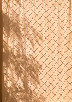 Shaow of leaf and Steel cage on old Blinds