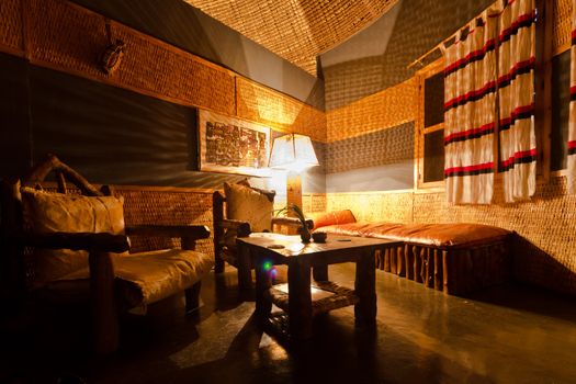 Wooden furniture in a traditional Oromo tribe house