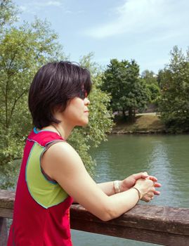 Japanese tourists walk on the banks of the Marne   France Europe