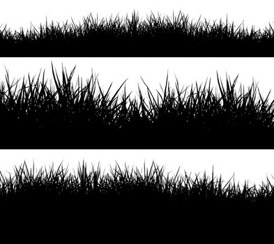 3 style silhouettes  grass isolated on white background 