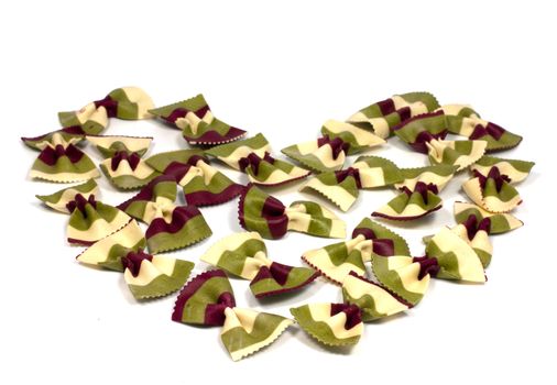 Italian butterfly pasta as a heart shape
