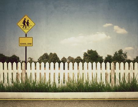 vintage picture of school zone sign