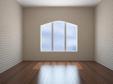 Room with brick walls and the big window