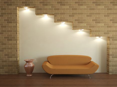 Interior of a room with a sofa and a vase