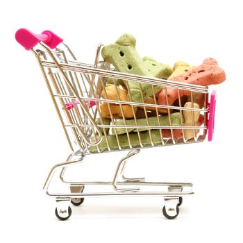 A shopping cart full of the pets favorite treat for when he is on good behavior.