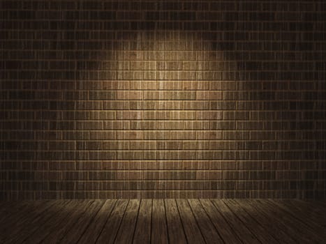 Old dirty brick wall and wooden floor