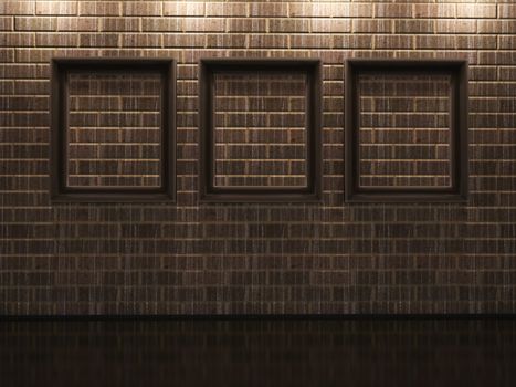 Frames on the old dirty brick wall
