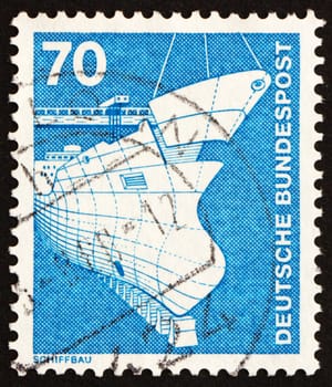 GERMANY - CIRCA 1975: a stamp printed in the Germany shows Shipbuilding, circa 1975