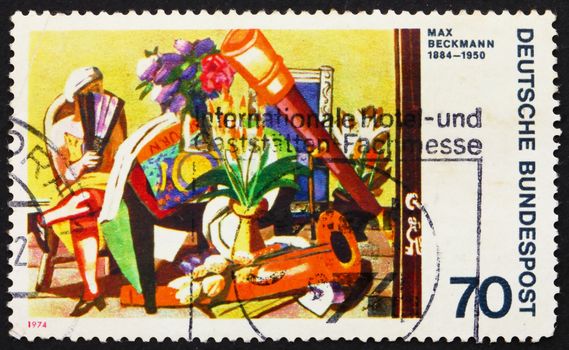 GERMANY - CIRCA 1974: a stamp printed in the Germany shows Big Still-life, Painting by Max Beckmann, German Expressionist Painter, circa 1974