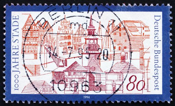 GERMANY - CIRCA 1994: a stamp printed in the Germany shows View of Staade, 1000th Anniversary, circa 1994