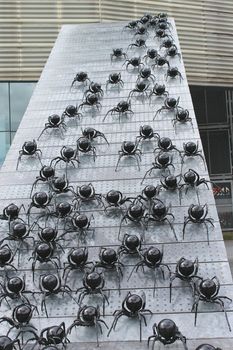 Spiders in the area of Rotterdam. Modern abstract art. Netherlands