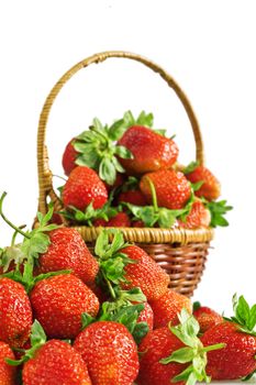 juicy red strawberries in basket on white background
