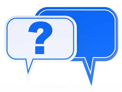 white and blue speech bubbles with a question mark