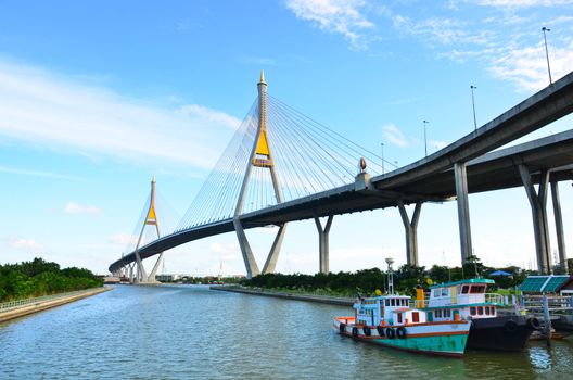 The curve of suspension bridge in Thailand