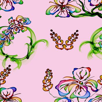 Floral Stylish Wallpaper, Seamless Pattern, Hand-drawn