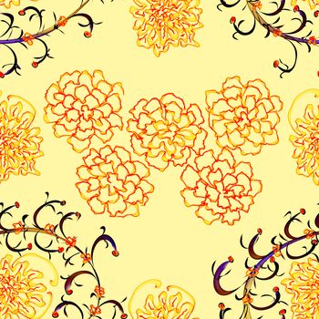 Floral Stylish Wallpaper, Seamless Pattern, Hand-drawn
