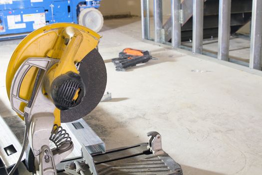 Table Saw at Construction Site Used for Cutting Metal Studs