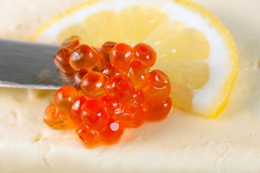 caviar red salmon in lemon butter