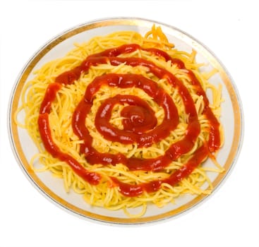 Spaghetti pasta with cheese and sauce tomato background