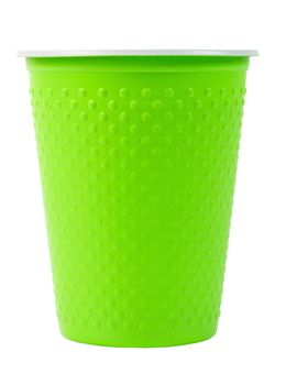 green recycling paper glass on white background