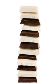 Stack Of Dark and White Chocolate isolated on white background