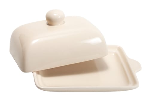 open butter dish isolated on a white background