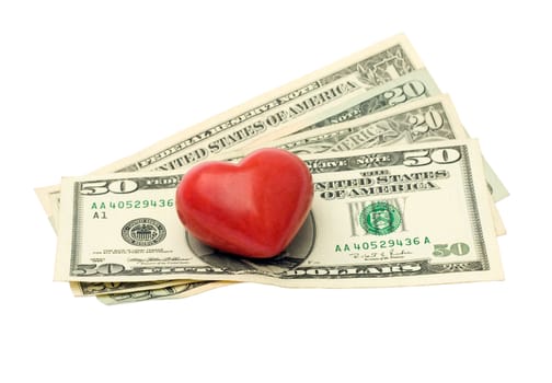 dollars and heart isolated on white background - love money