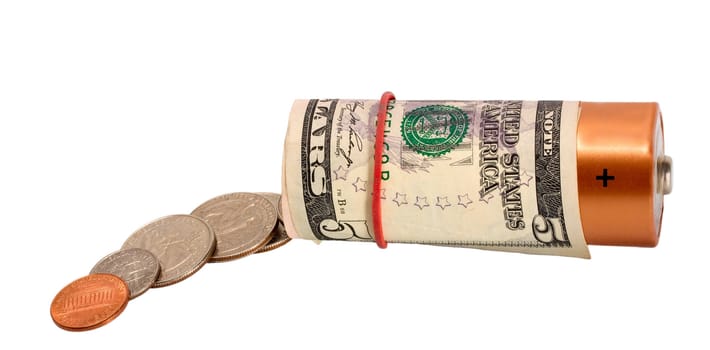 dollar cents current in battery isolation on a white