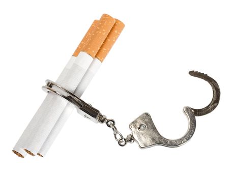 Cigarette isolated on white background . Smoking manacles dependency