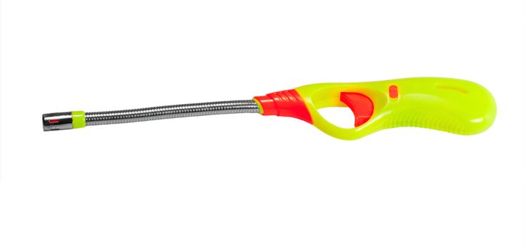 Hand holds grill gas lighter isolated on white background