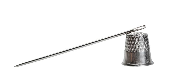 needle thimble silver isolated on white background