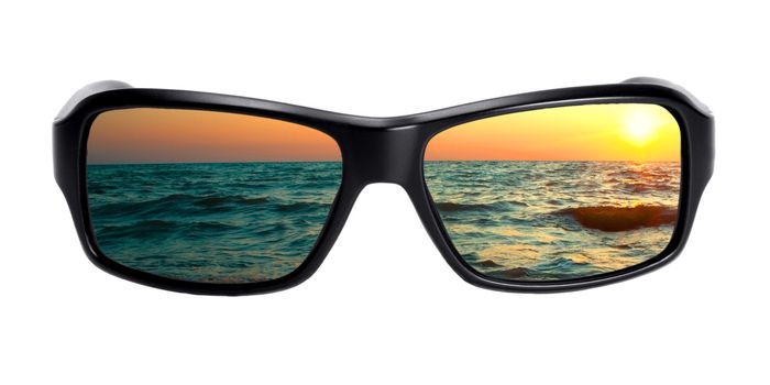 seascape reflection in spectacles isolated on white