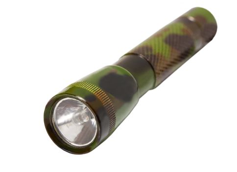 military flashlight with a strap on white background