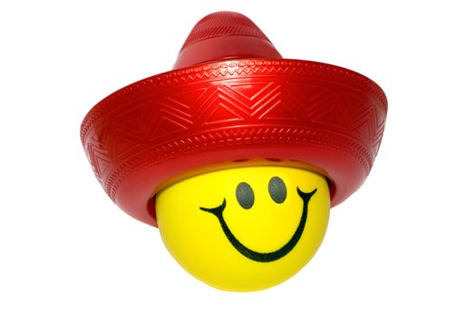 happy smileys face in Mexican Sombrero isolated on white