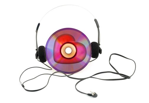 headphones and CD - music concept - isolated on white background.