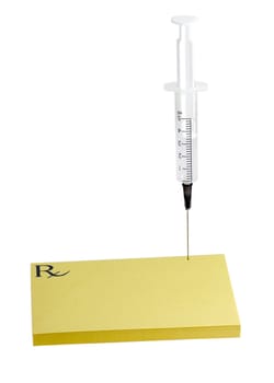 empty prescription pad syringe isolated on white background.