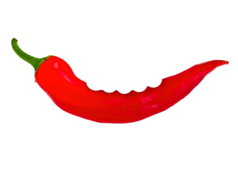 bitten off pepper chile isolated on white background.