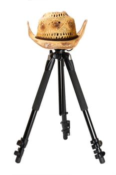 hat on tripod isolated on white background