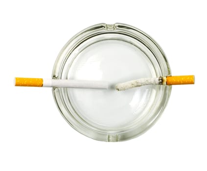 cigarette in ashtray concept isolated on white background