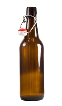 Bottle of beer with cap isolated on white background