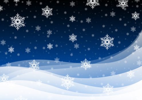 Snowflakes in the blue, a quiet, the night sky