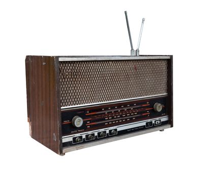 grungy retro radio on isolated white background